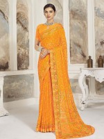 Mustard Chiffon Printed Saree